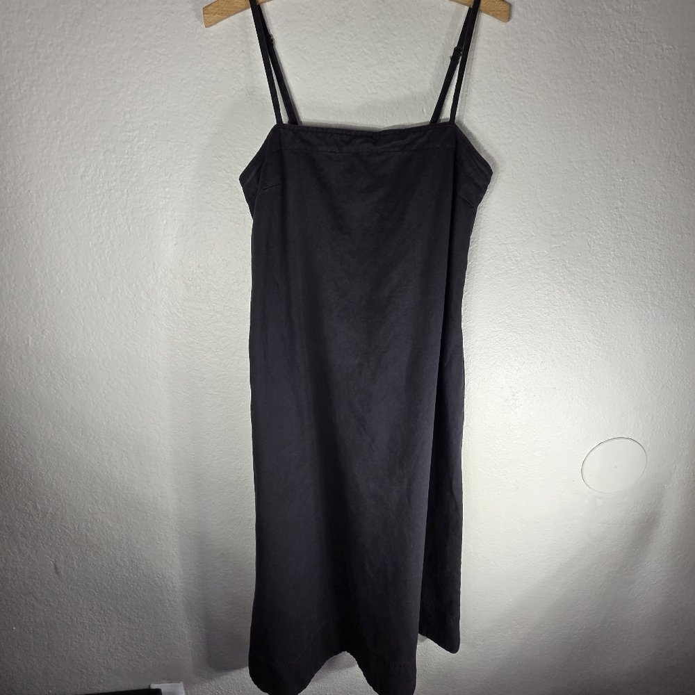 Club Monaco Black Spaghetti Strap Sleeveless Linen Midi Dress Size 6 Square Neck